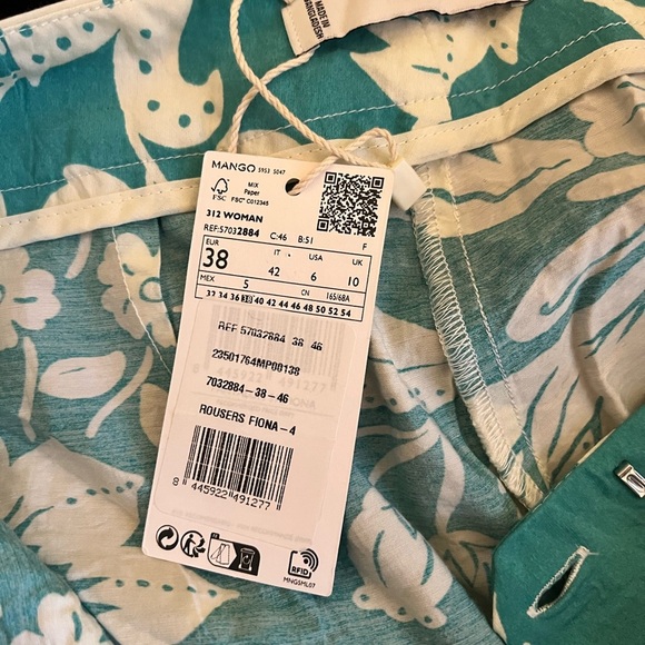 Floral Teal and Cream Trousers - Picture 6 of 6